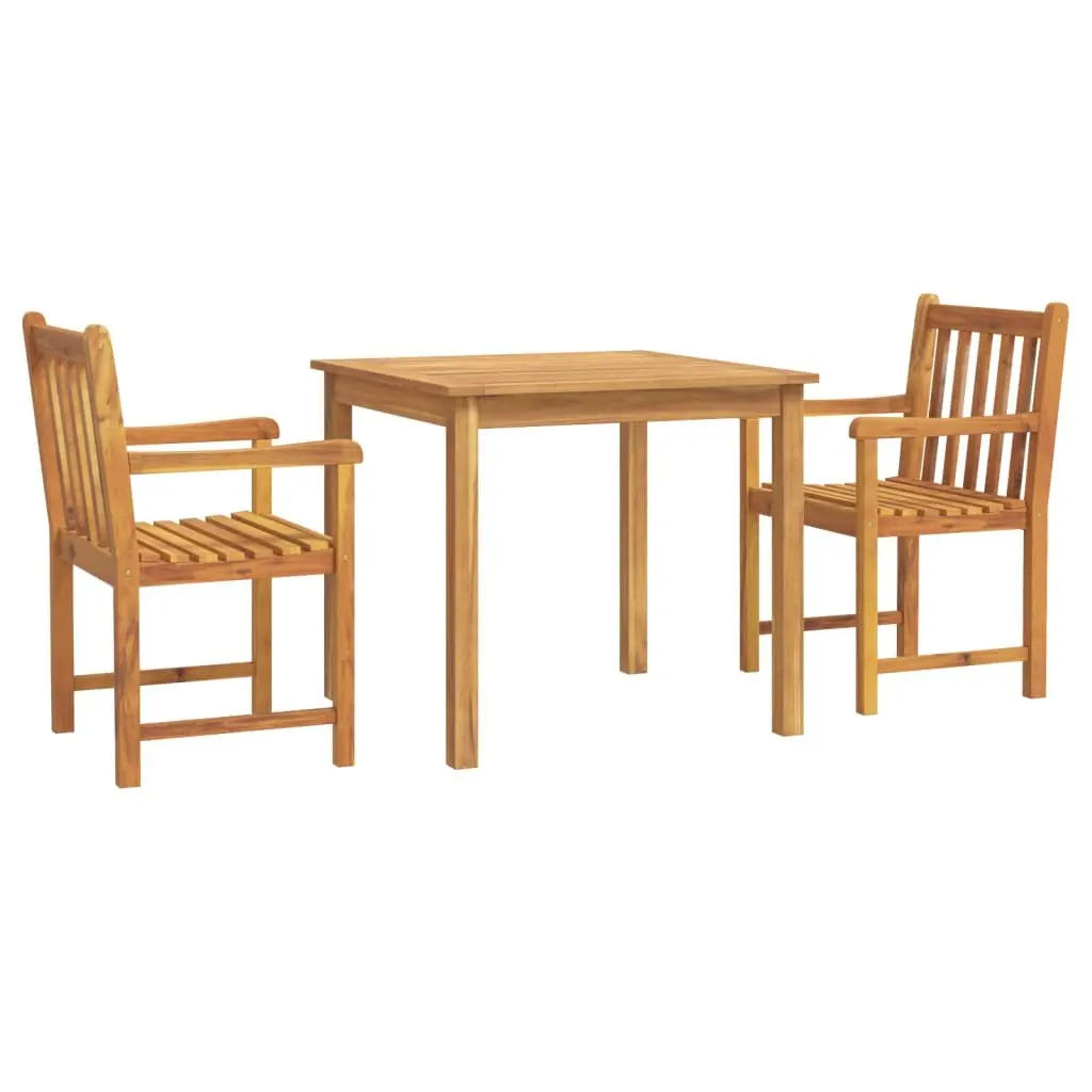 3 Piece Garden Dining Set Outdoor Furniture Solid Acacia Wood Brown Table Chairs
