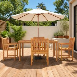 5 Piece Garden Dining Set Solid Acacia Wood Outdoor Furniture Brown
