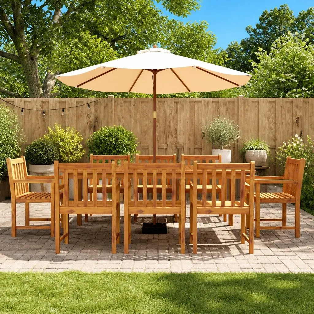 9 Piece Garden Dining Set Outdoor Furniture Solid Acacia Wood Brown