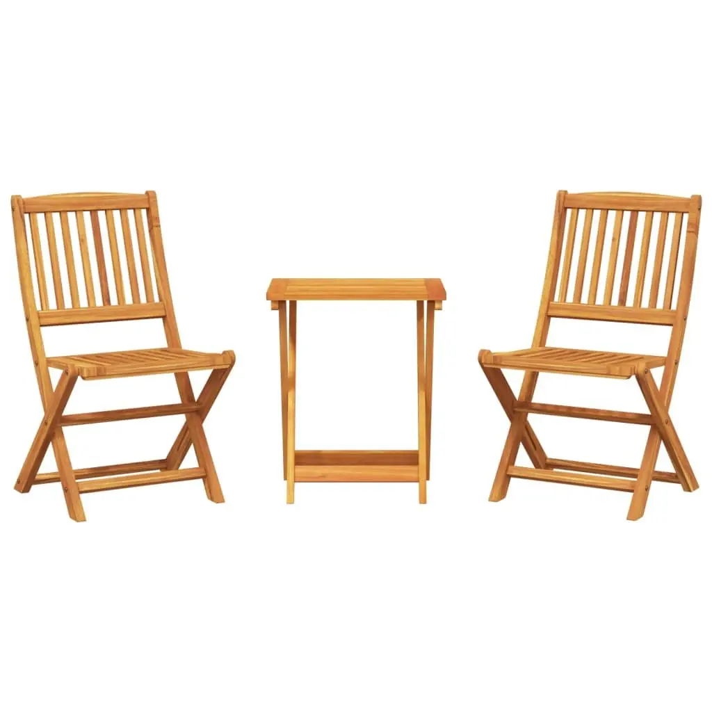 Folding Garden Dining Set Outdoor Patio Table Chairs 3 Piece Brown Solid Acacia Wood