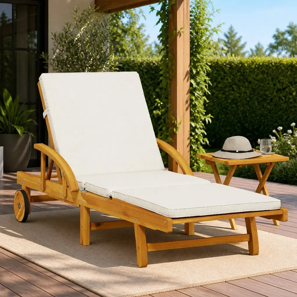 Sun Lounger with Pull-Out Table for Relaxation