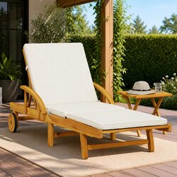 Sun Lounger with Cushion Pull-Out Table 5-Position Reclining Outdoor Seating