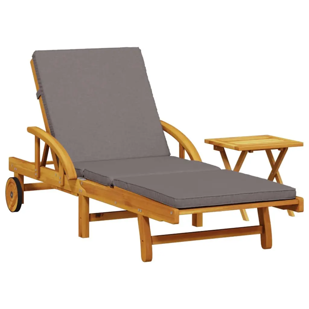 Sun Lounger Outdoor Chair 5 Position Reclining Brown with Cushion and Pull-Out Table