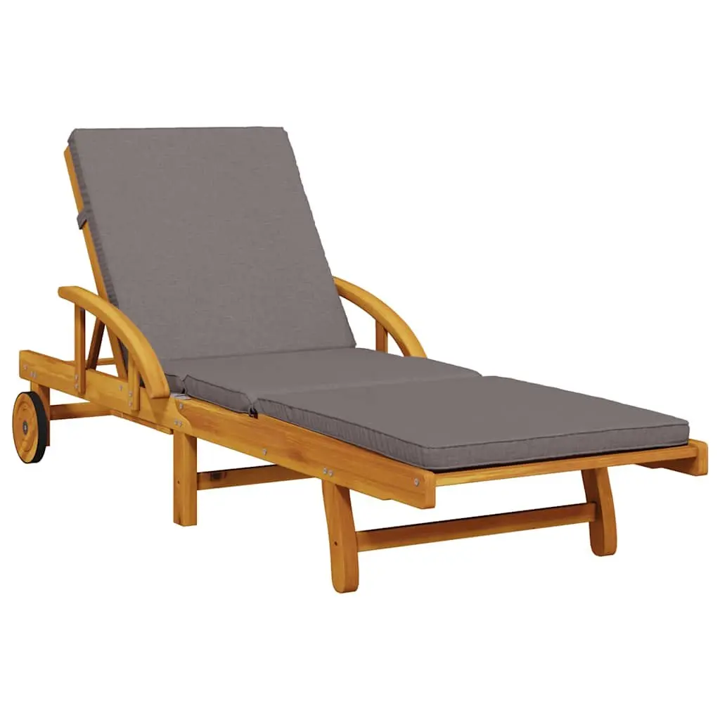 Sun Lounger Outdoor Chair 5 Position Reclining Brown with Cushion and Pull-Out Table