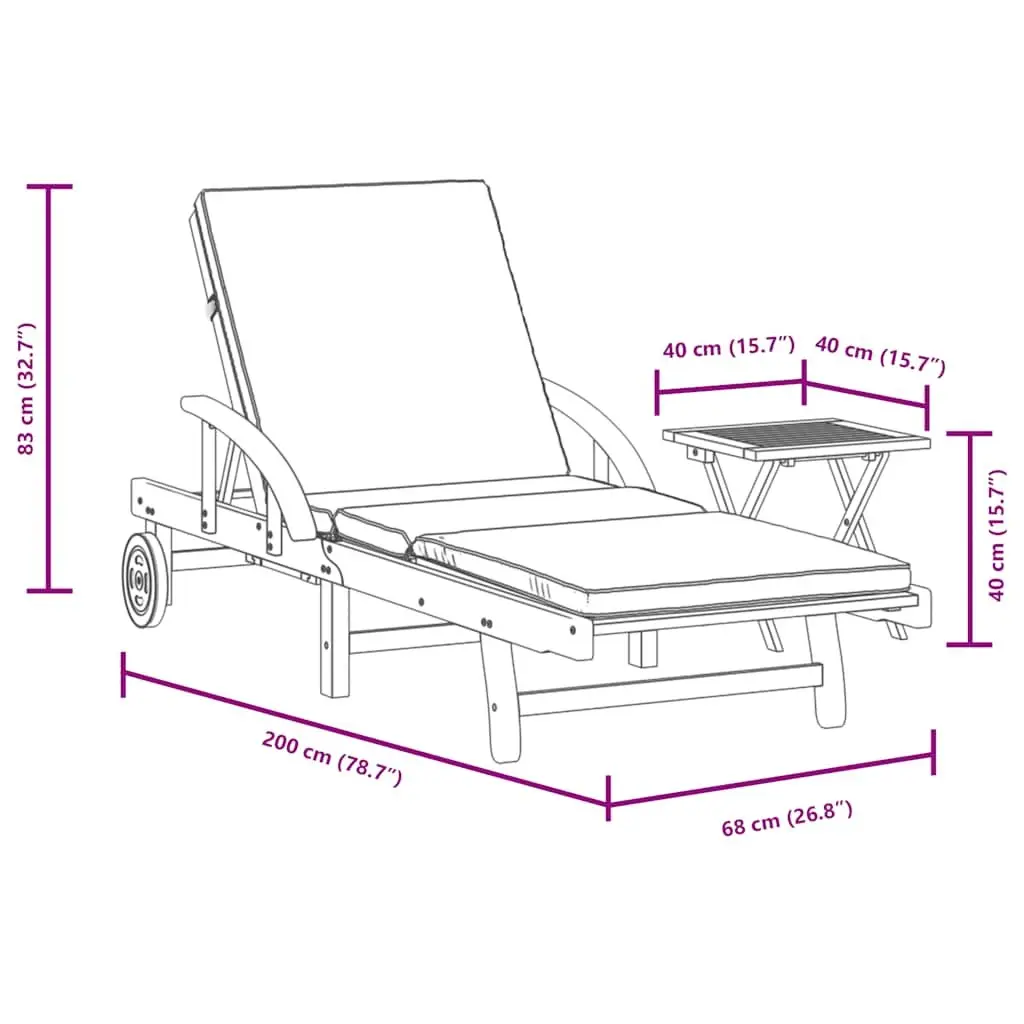 Sun Lounger Outdoor Chair 5 Position Reclining Brown with Cushion and Pull-Out Table