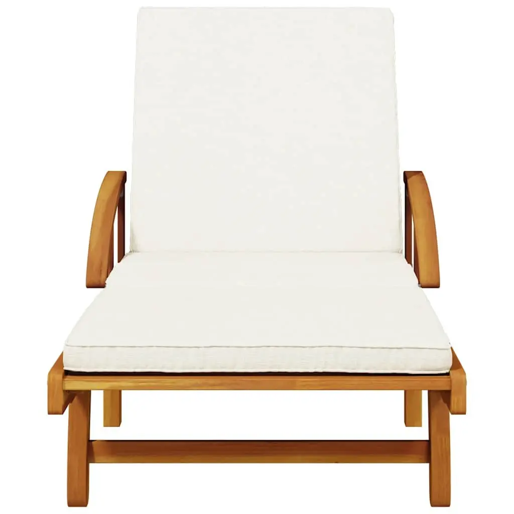 Sun Loungers Set 2 pcs Reclining Outdoor Solid Wood Acacia Brown with Pull Out Table