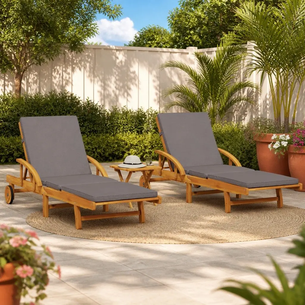 Sun Loungers Set 2 pcs Outdoor Furniture Solid Acacia Wood Brown