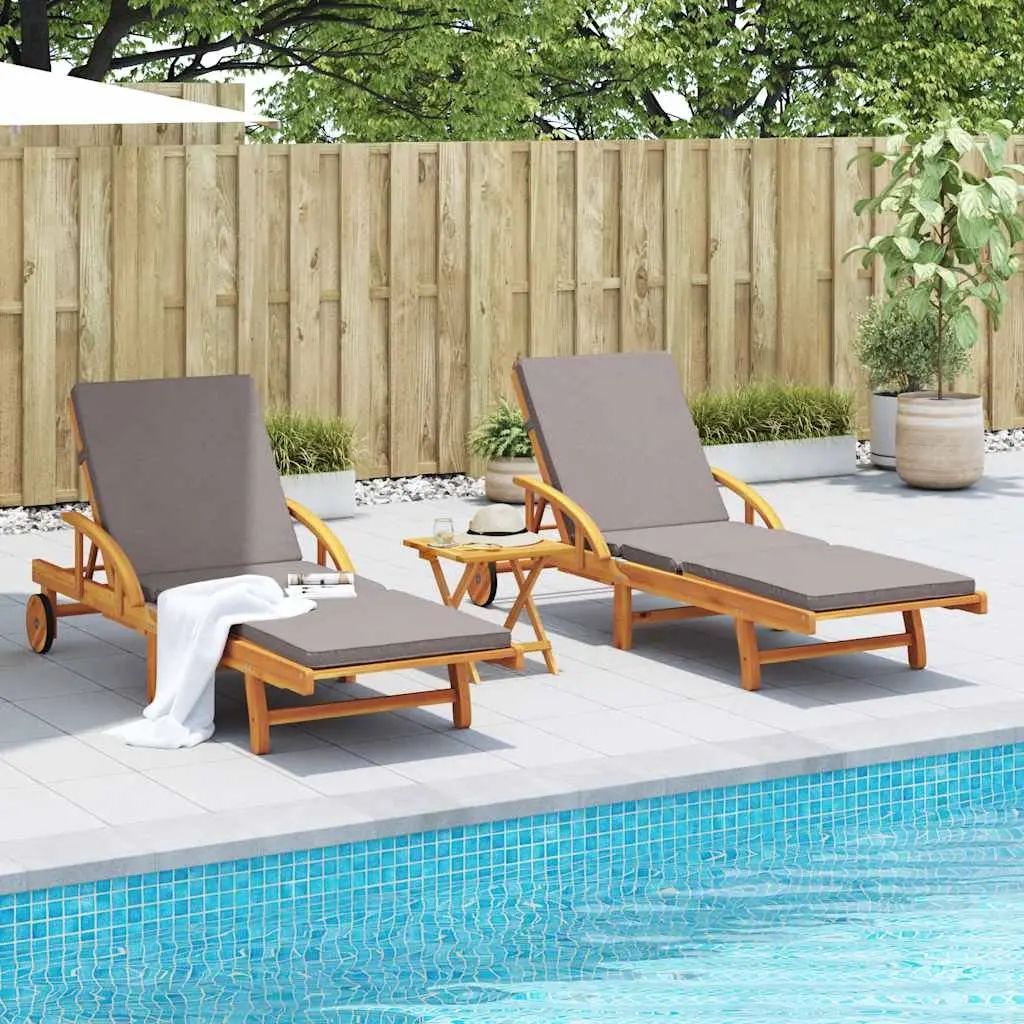 Sun Loungers Set 2 pcs Outdoor Furniture Solid Acacia Wood Brown