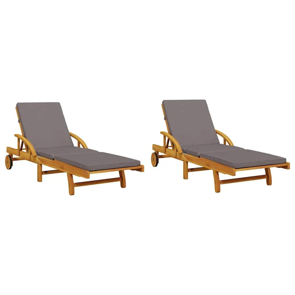 Sun Loungers Set 2 pcs Outdoor Furniture Solid Acacia Wood Brown