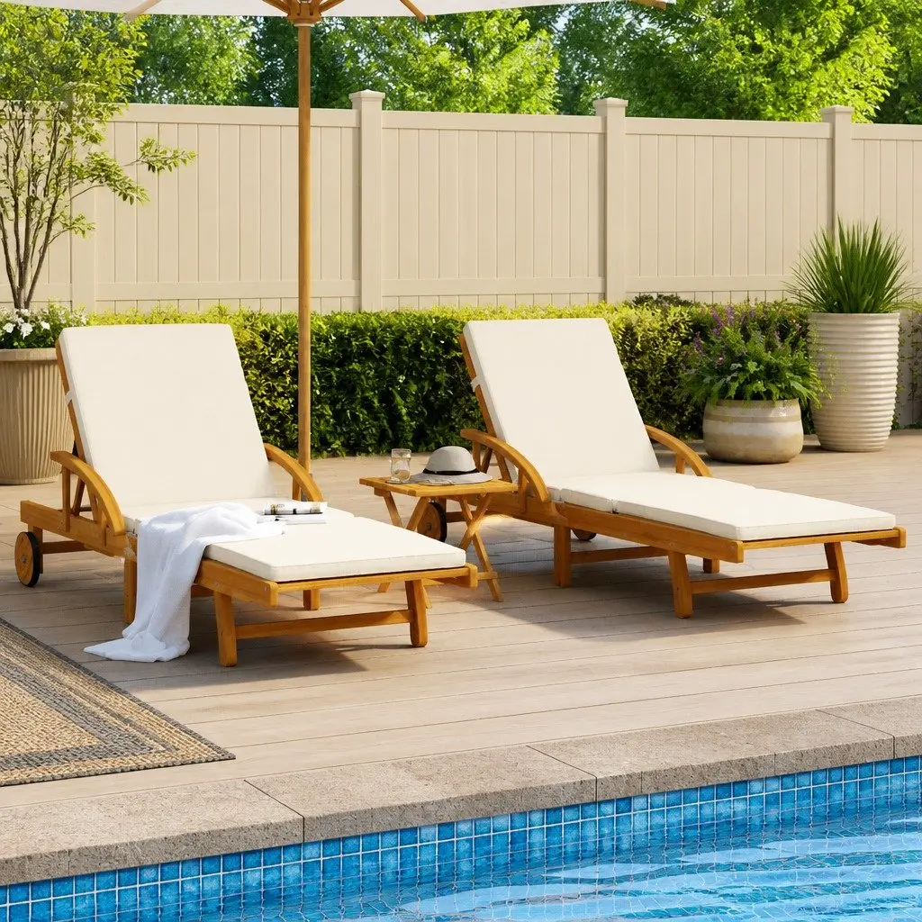 Sun Loungers Outdoor Seating 2 Piece Solid Wood Acacia Brown with Cushions