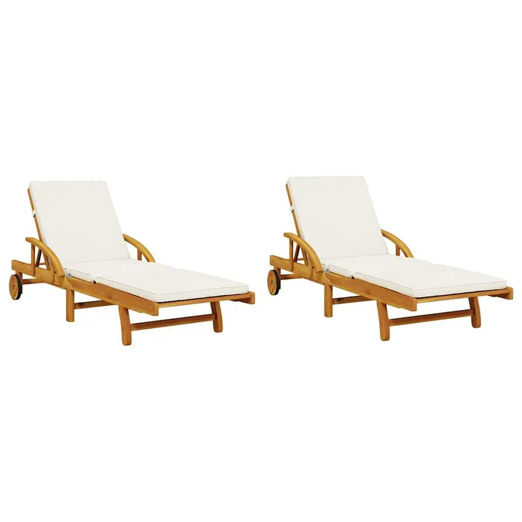 Sun Loungers Outdoor Seating 2 Piece Solid Wood Acacia Brown with Cushions