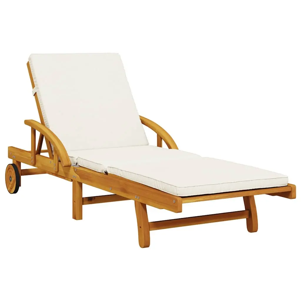 Sun Loungers Outdoor Seating 2 Piece Solid Wood Acacia Brown with Cushions