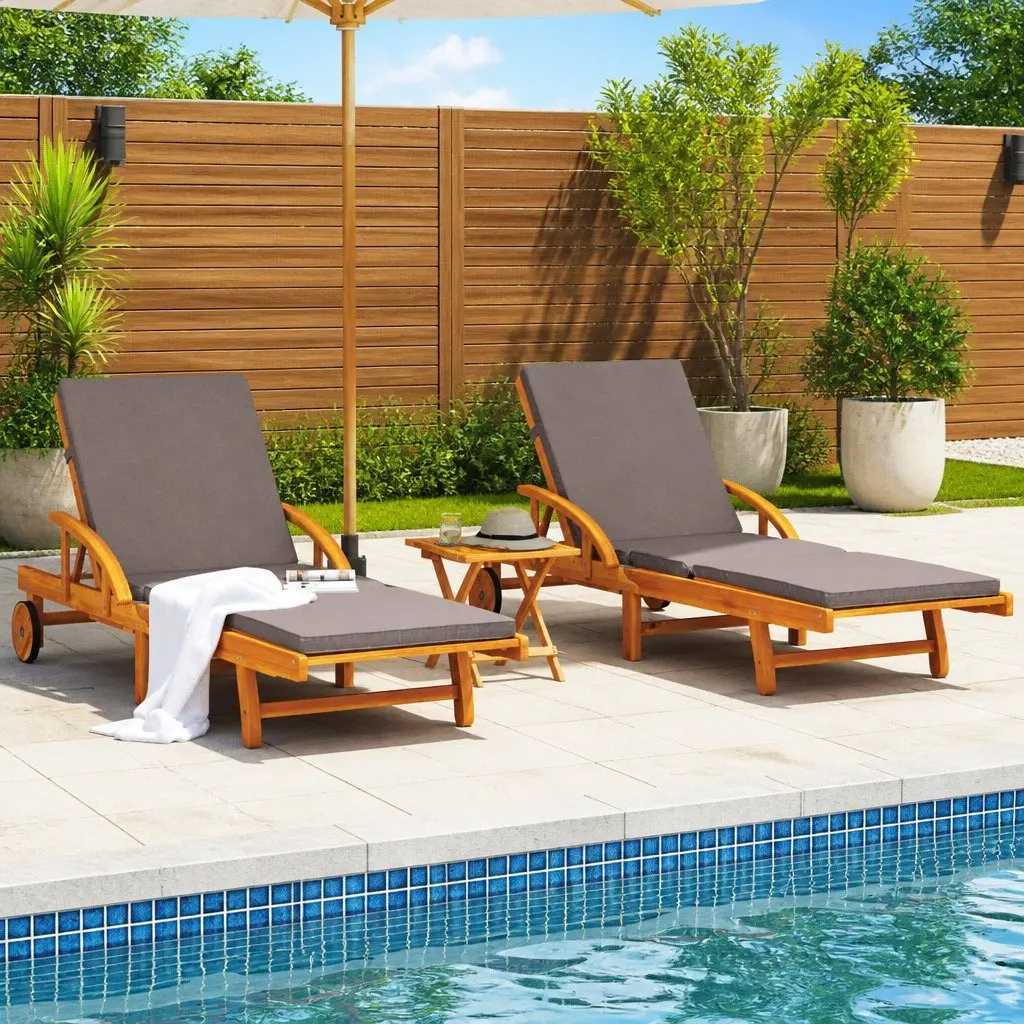 Sun Loungers Outdoor Reclining Chairs 200x68x83cm Brown Wood 2 pcs with Cushions
