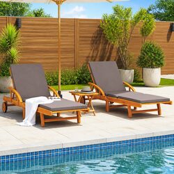 Sun Loungers 2 pcs with Cushions Outdoor Reclining Chairs Brown Wood 200x68x83cm