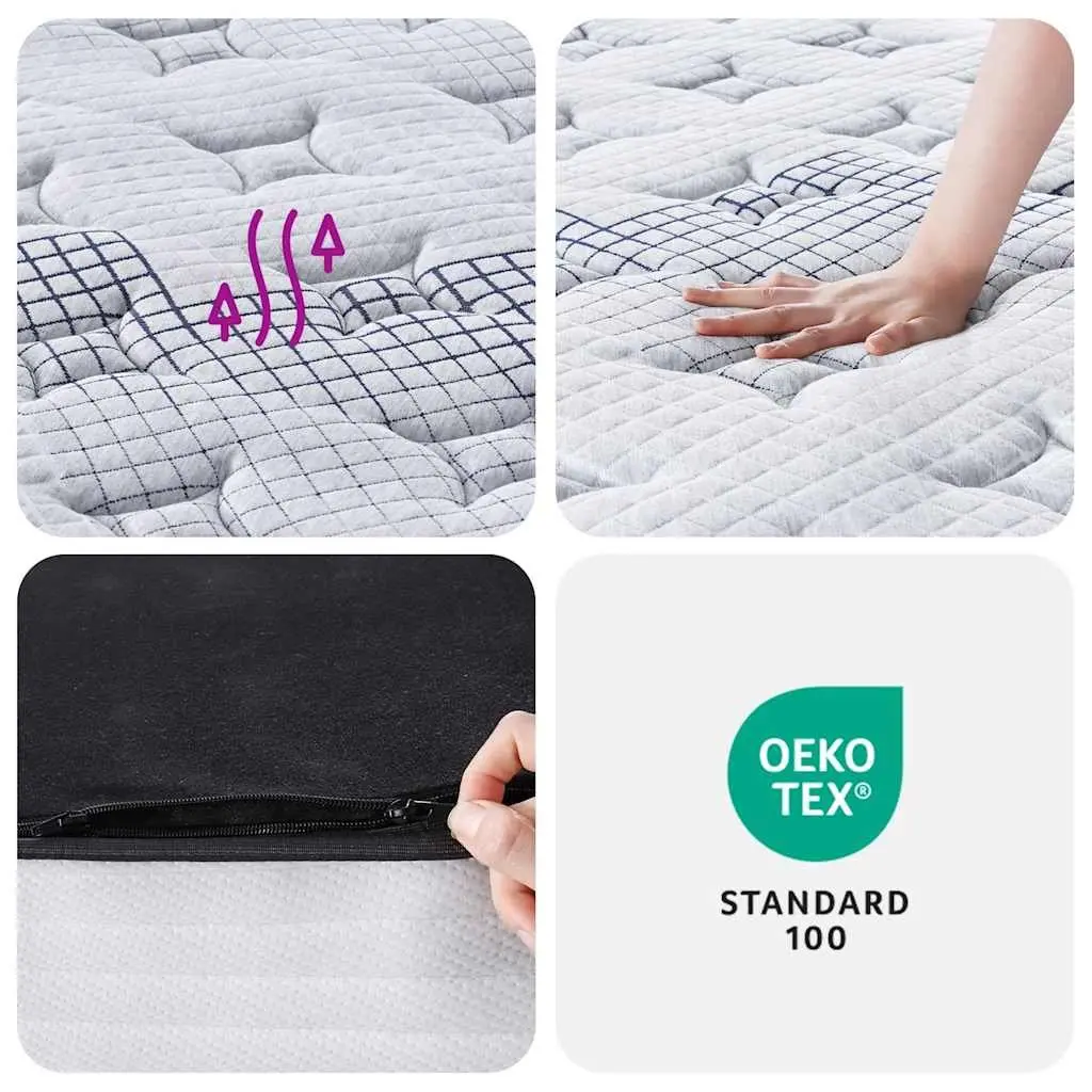 Pocket Spring Mattress Medium Firmness Queen Size 152x203 cm White 7 Zones Support