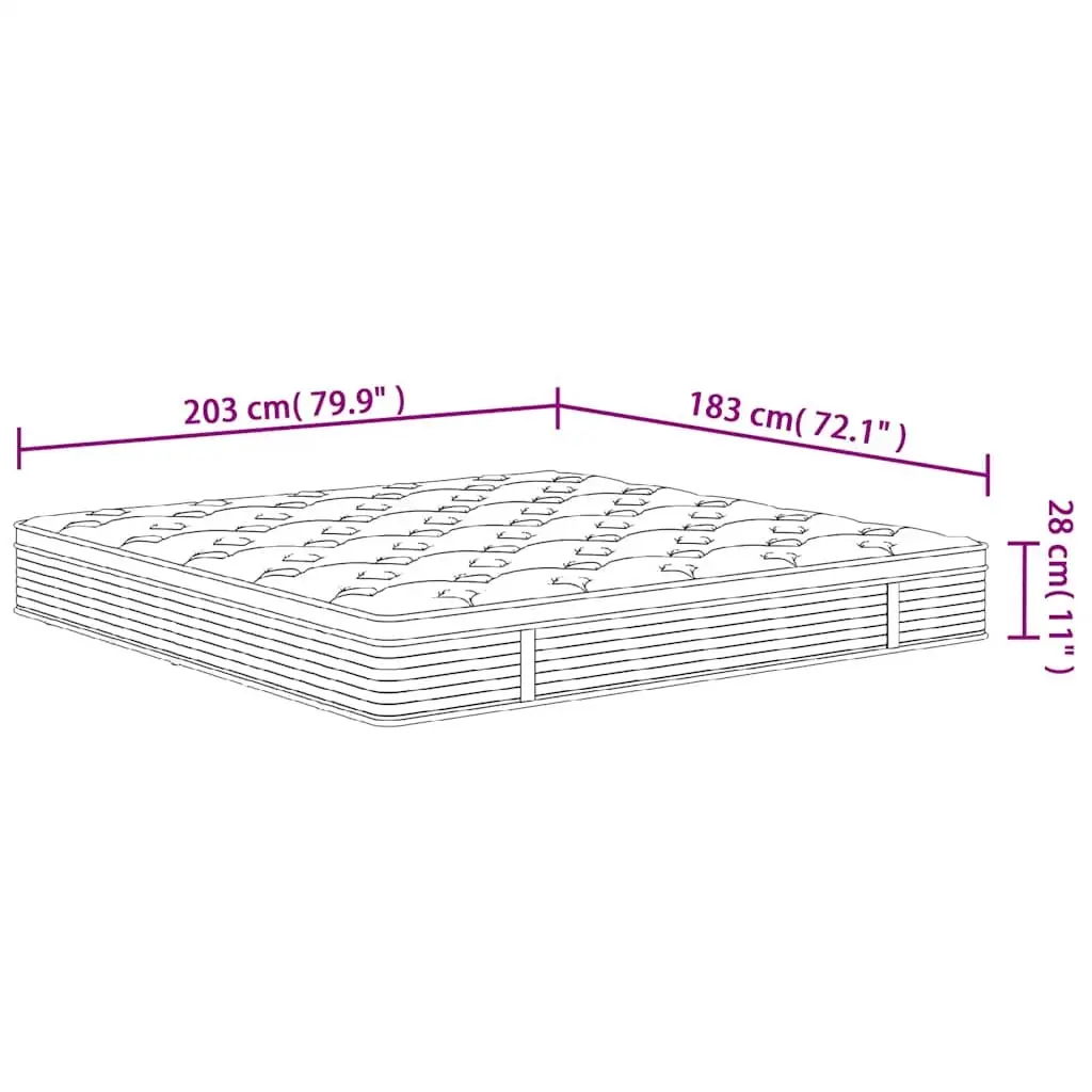 Pocket Spring Mattress Medium Firmness King Size 183x203 cm 7-Zone Support White