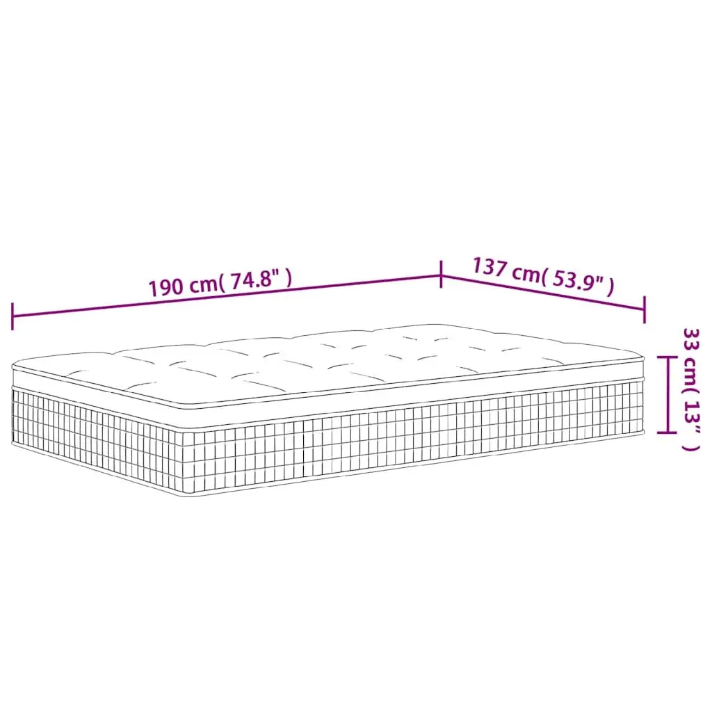 Pocket Spring Mattress Double Size Medium Plus 137x190 cm White Bedroom Sleeping