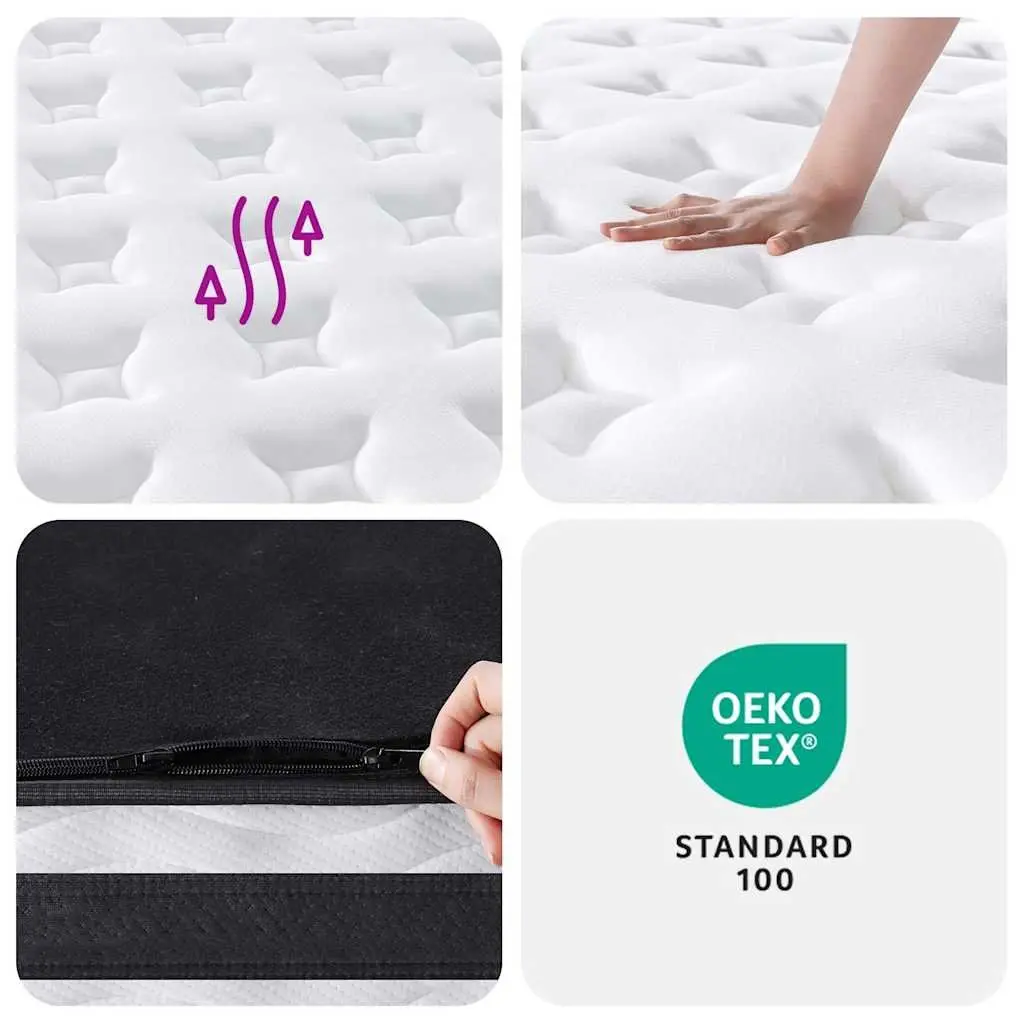 Pocket Spring Mattress Medium Firmness King Size 183x203cm 7 Zones Support White