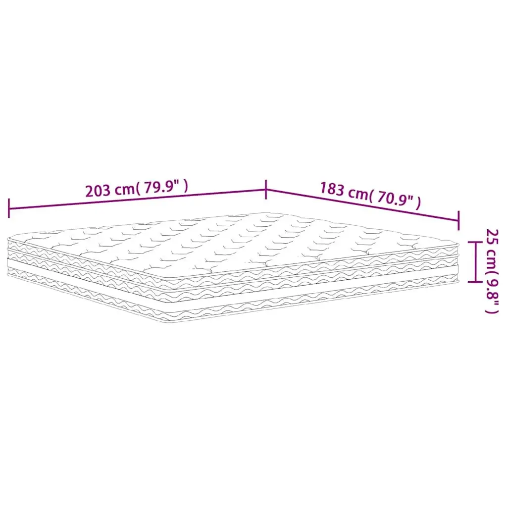 Pocket Spring Mattress Medium Firmness King Size 183x203cm 7 Zones Support White