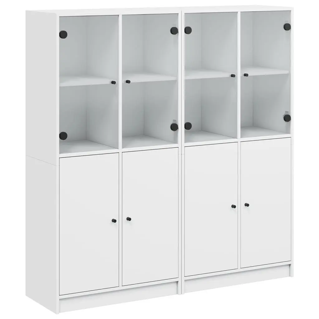 White Bookcase with Doors Storage Cabinet Engineered Wood Shelving Unit