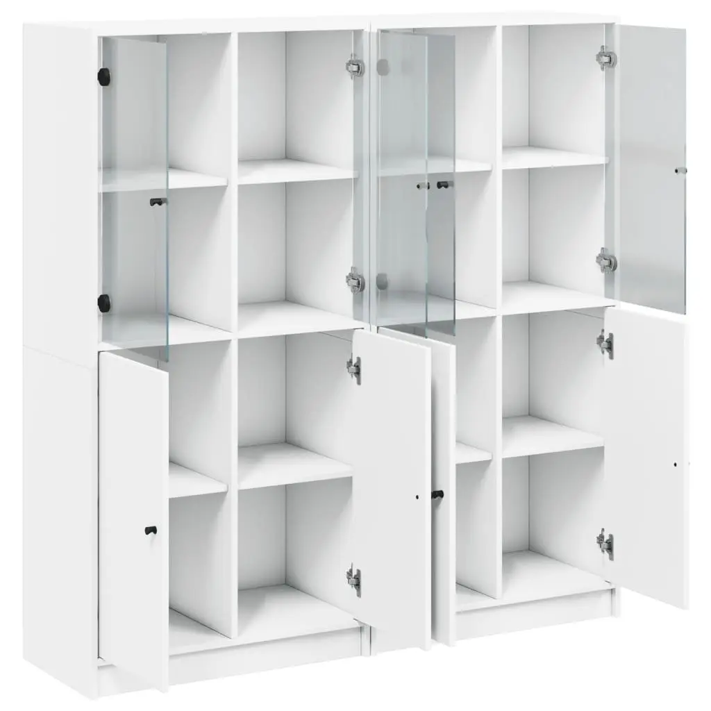 White Bookcase with Doors Storage Cabinet Engineered Wood Shelving Unit