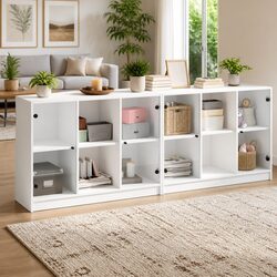 Practical Bookcase with Glass Doors and Ample Storage 204x37x75cm
