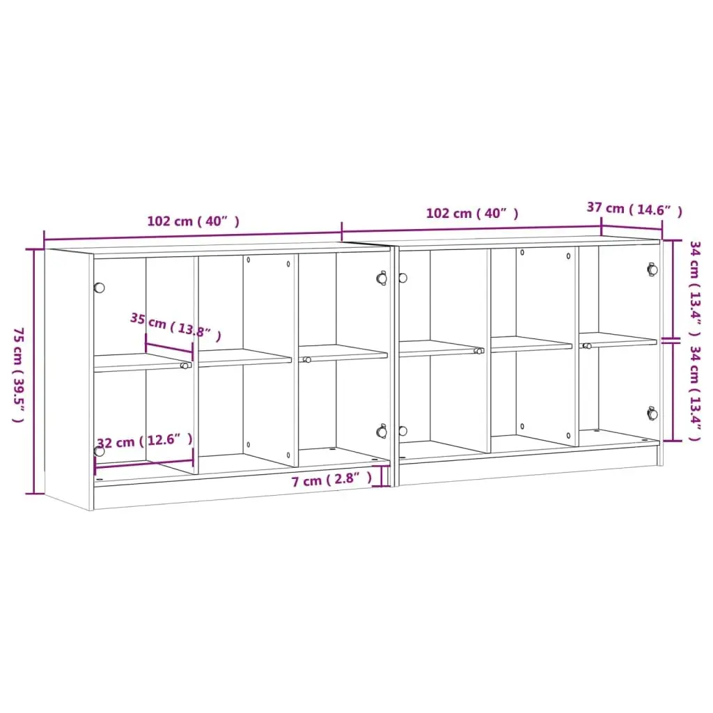 Bookcase with Glass Doors and Ample Storage 204x37x75cm