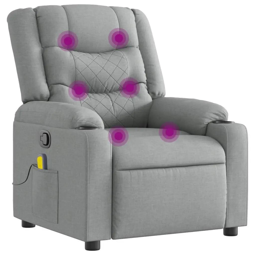 Recliner Massage Chair Grey Fabric Manual Vibration Lounge Armchair