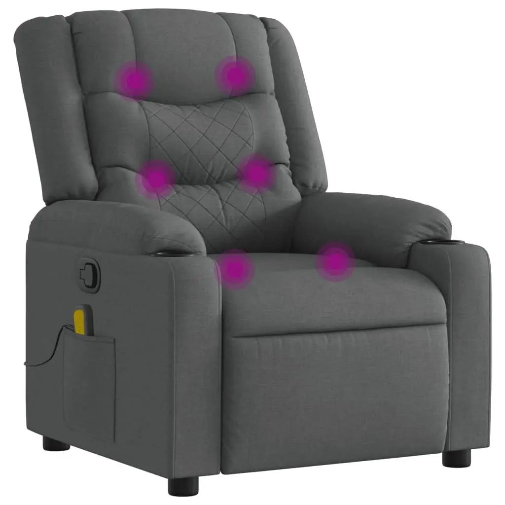 Massage Recliner Chair Manual Reclining Grey Fabric 6 Point Vibration