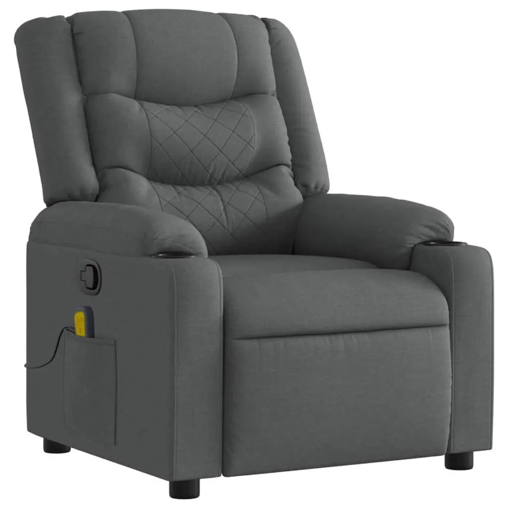 Massage Recliner Chair Manual Reclining Grey Fabric 6 Point Vibration