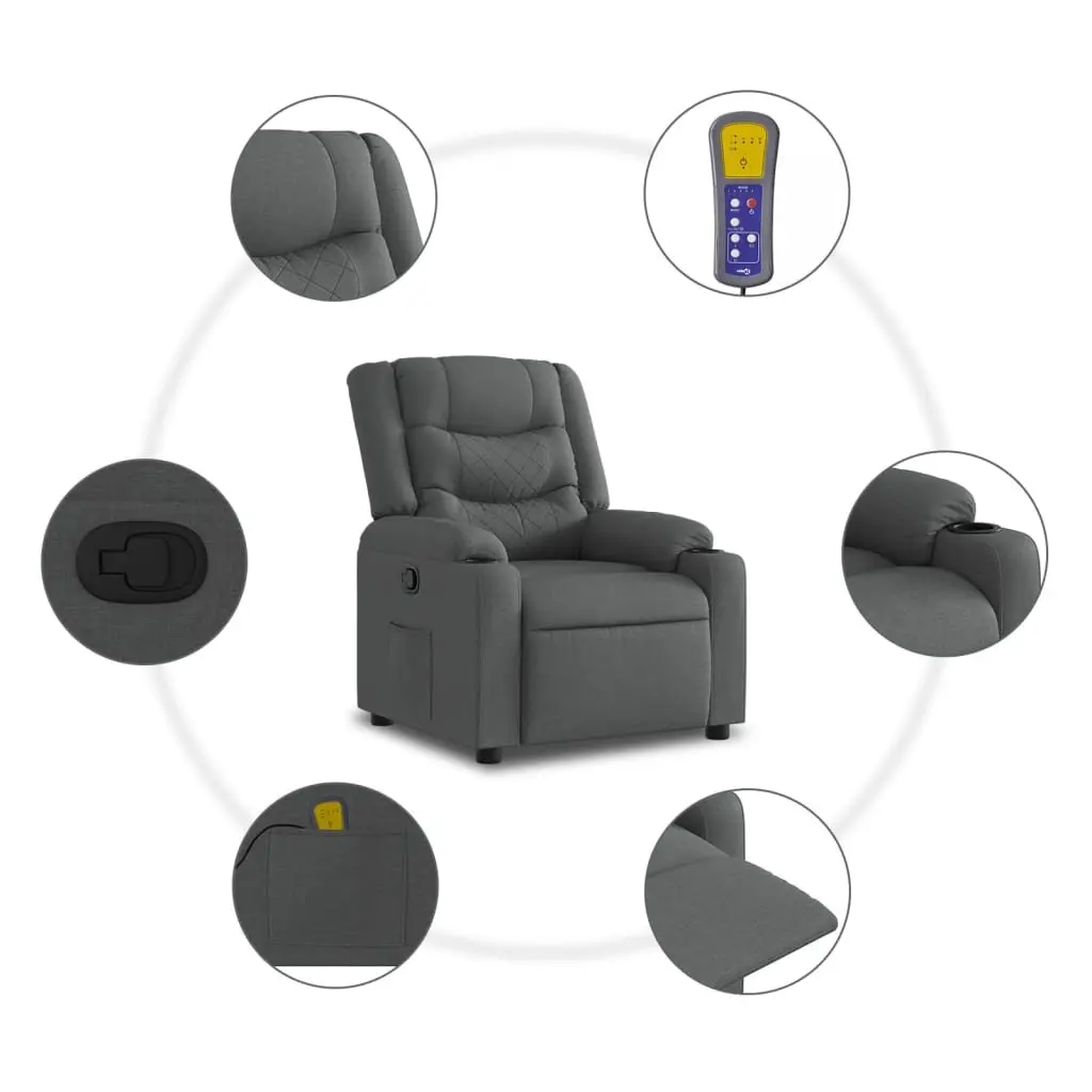 Massage Recliner Chair Manual Reclining Grey Fabric 6 Point Vibration
