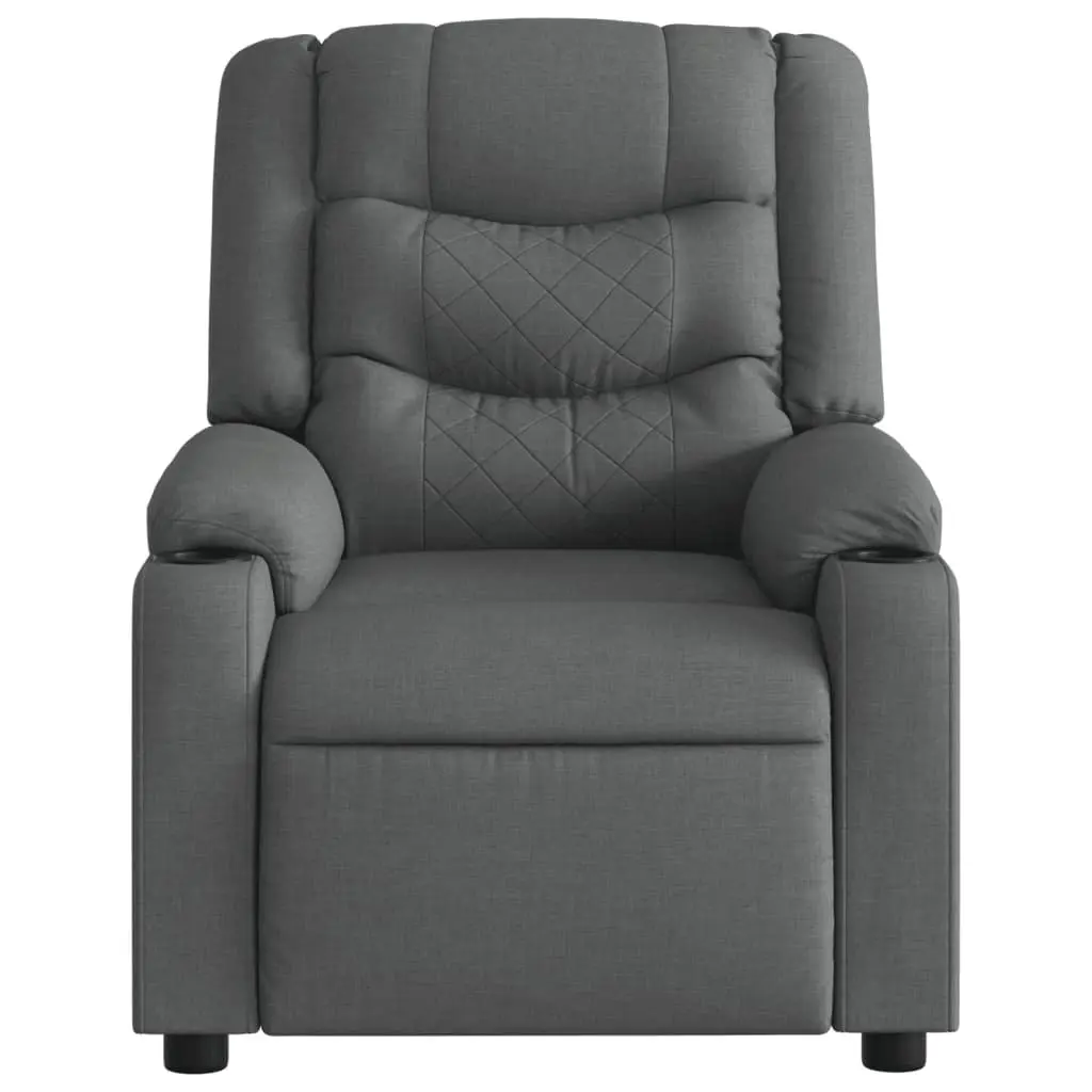 Massage Recliner Chair Manual Reclining Grey Fabric 6 Point Vibration