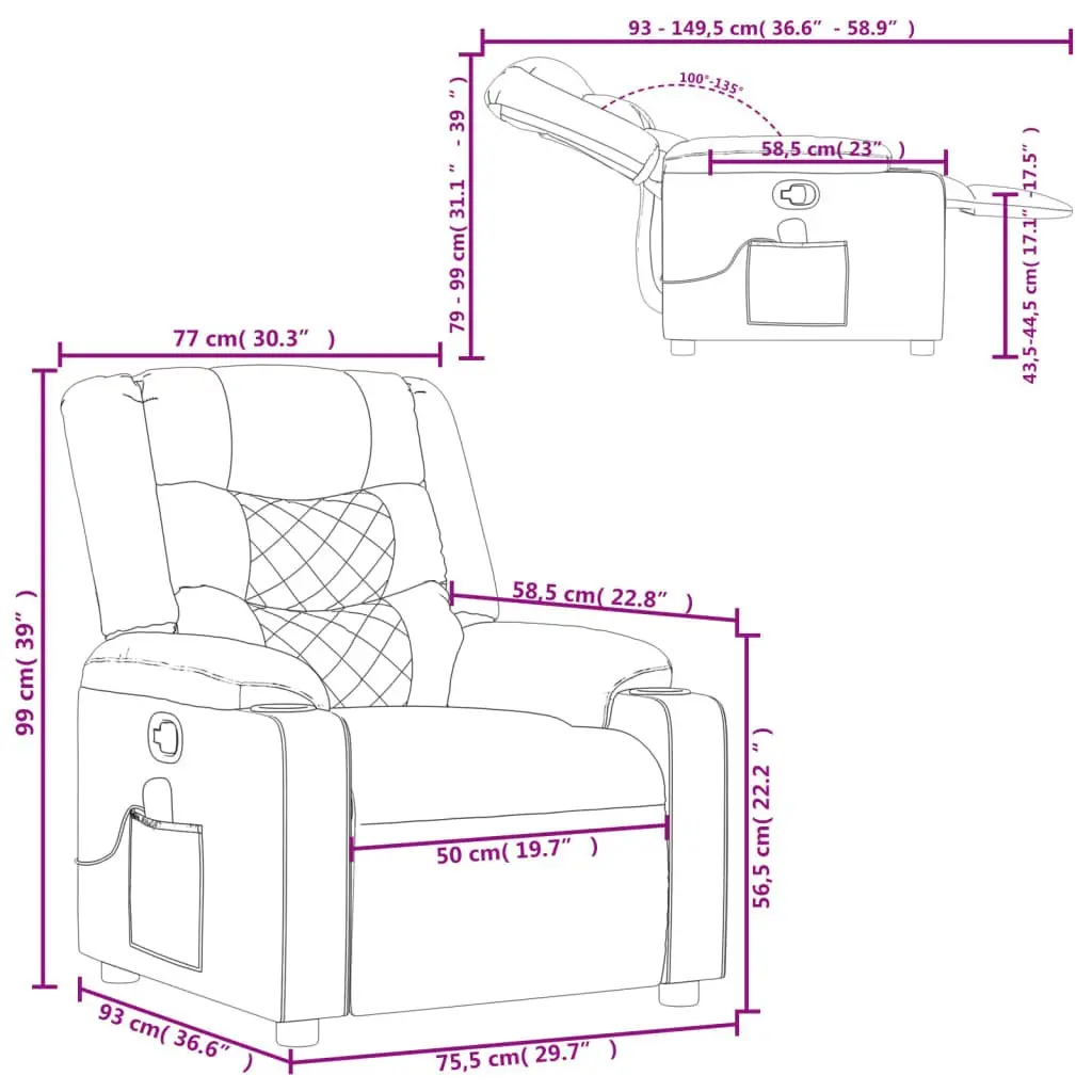 Reclining Massage Chair Fabric Black Manual Vibration Adjustable Armchair