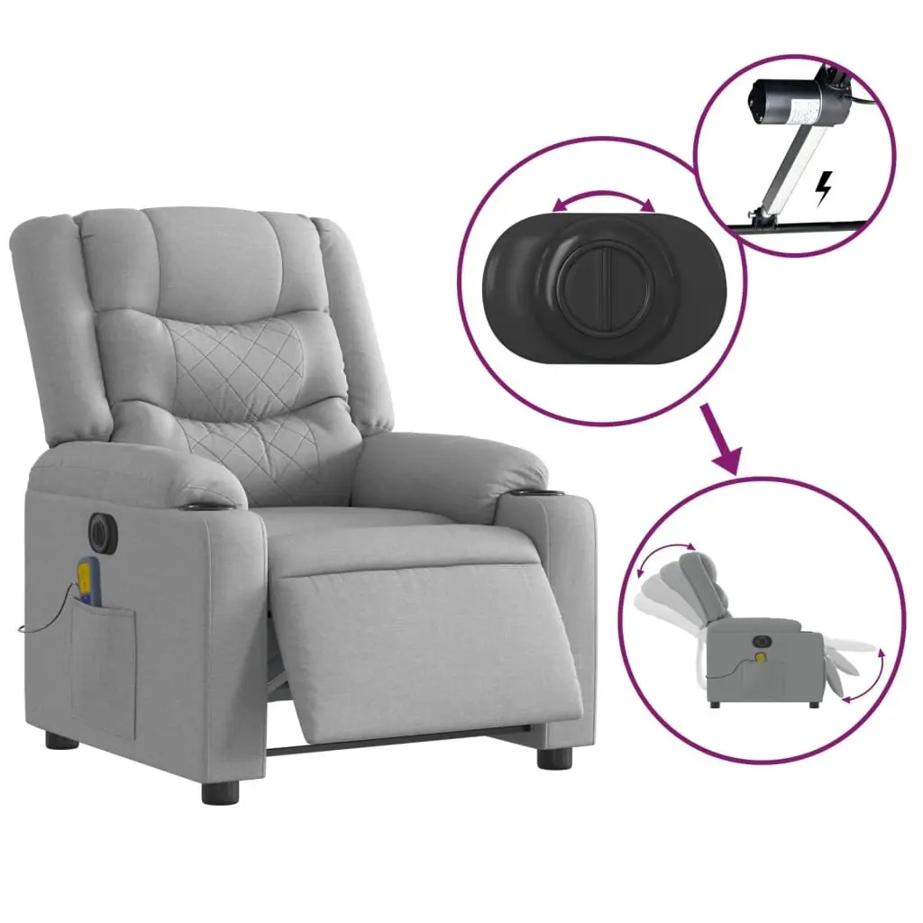 Electric Massage Recliner Chair Vibration Adjustable Grey Fabric