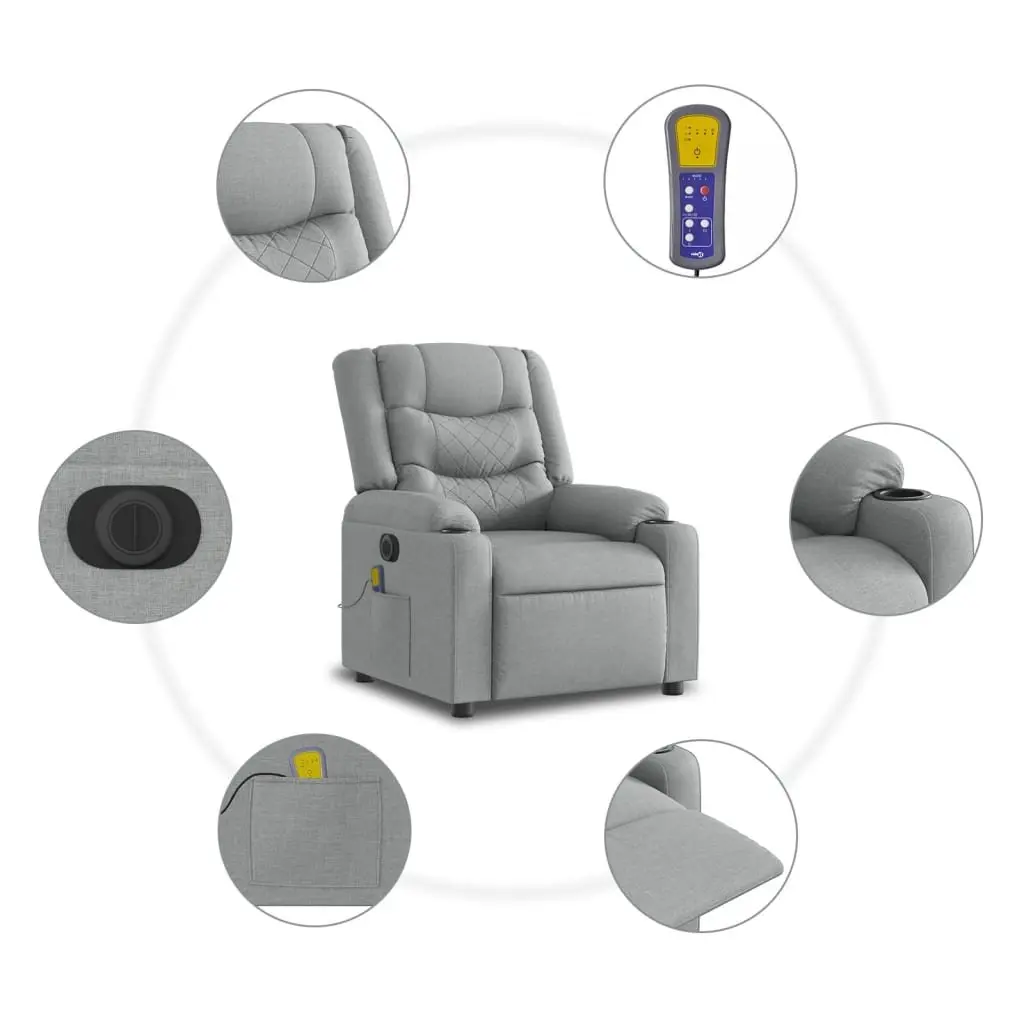 Electric Massage Recliner Chair Vibration Adjustable Grey Fabric