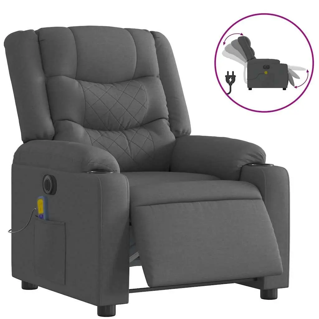 Electric Massage Recliner Chair Grey Fabric Armchair