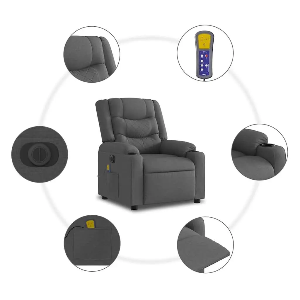 Electric Massage Recliner Chair Grey Fabric Armchair