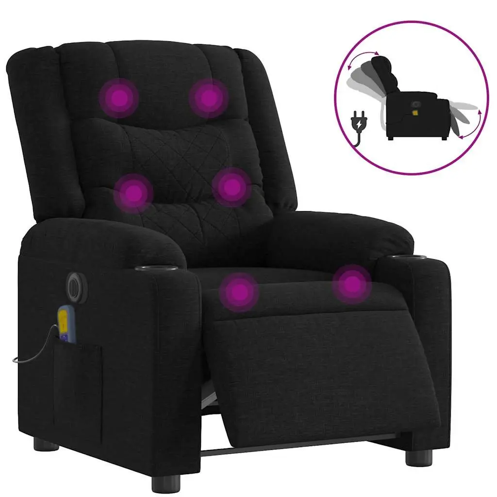 Electric Massage Recliner Chair Vibration Black Fabric 135 Degrees