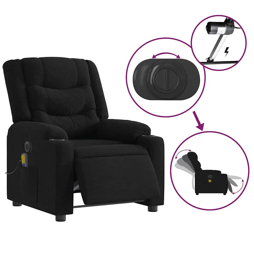 Electric Massage Recliner Chair Vibration Black Fabric 135 Degrees