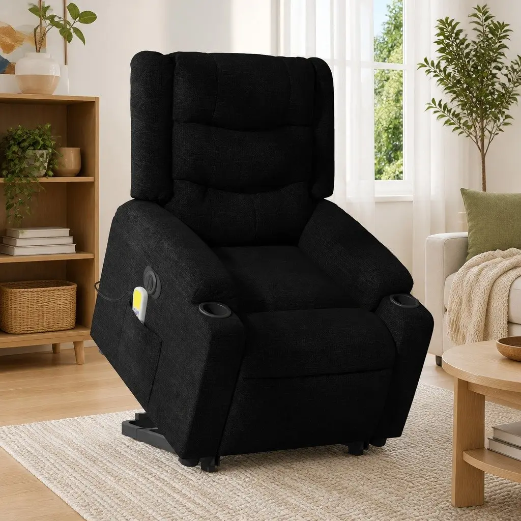Electric Massage Recliner Chair Power Lift Function 135 Degrees Black Fabric