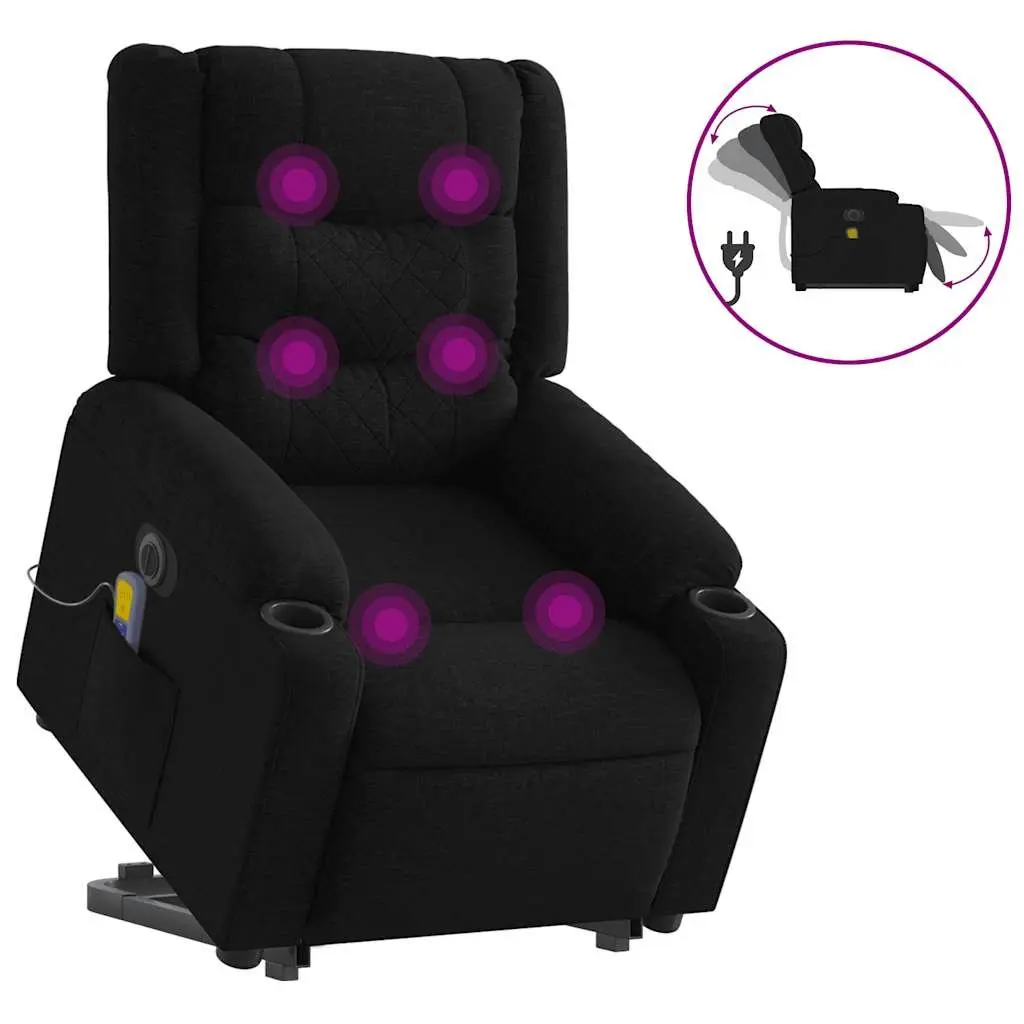 Electric Massage Recliner Chair Power Lift Function 135 Degrees Black Fabric