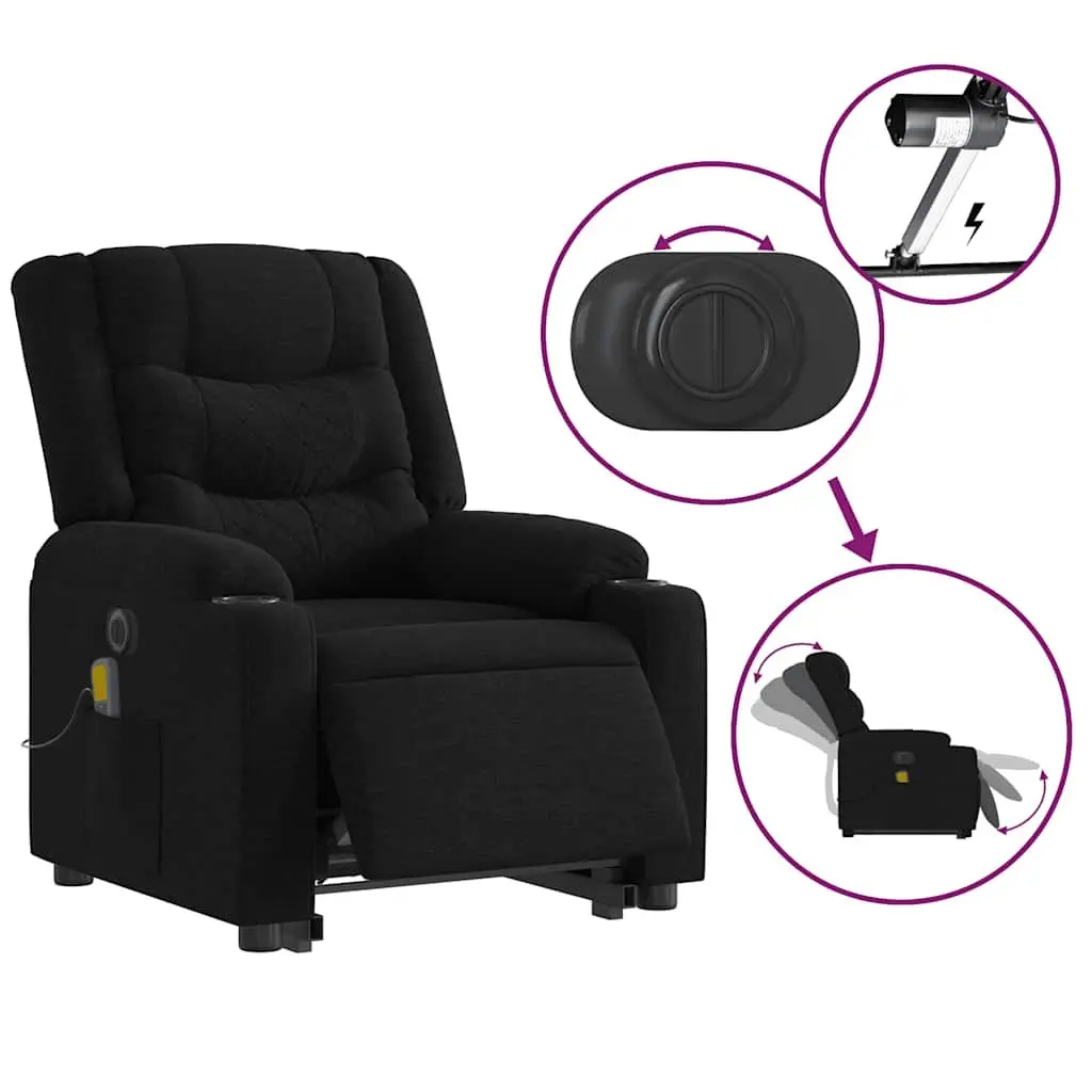 Electric Massage Recliner Chair Power Lift Function 135 Degrees Black Fabric