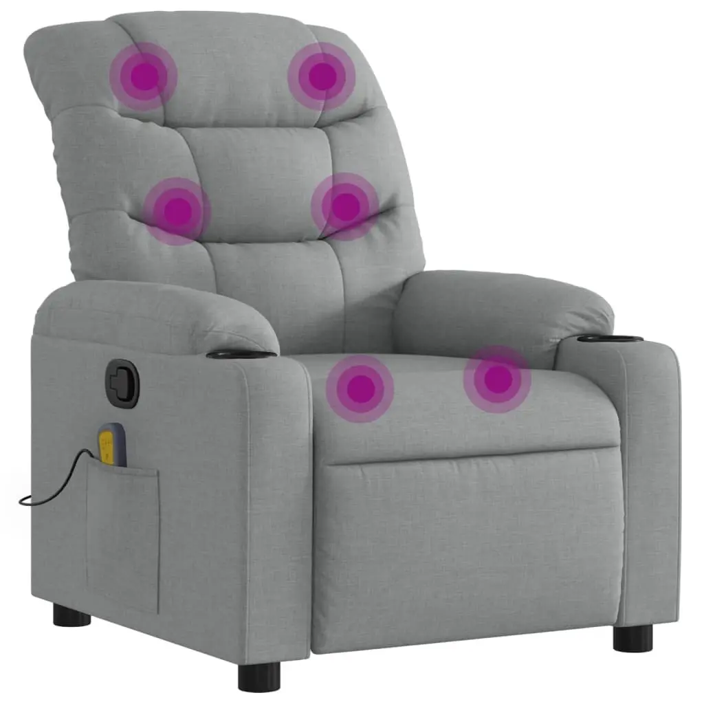 Massage Recliner Chair Manual Recline Light Grey Fabric 135 Degrees