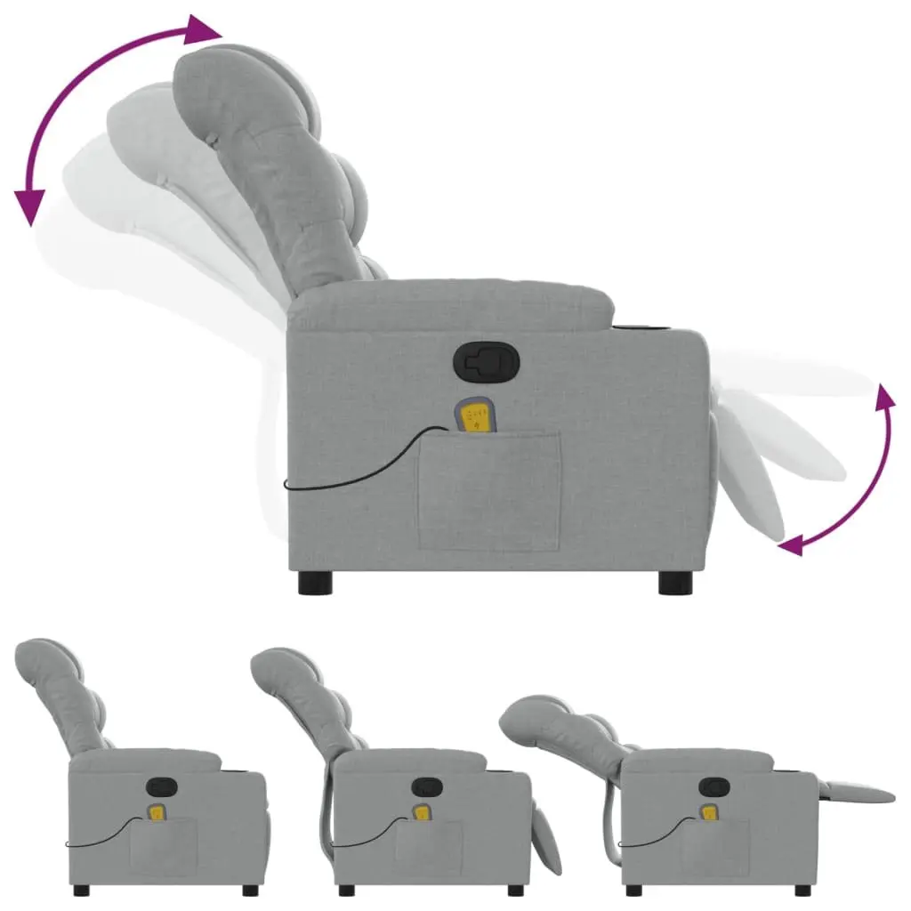 Massage Recliner Chair Manual Recline Light Grey Fabric 135 Degrees