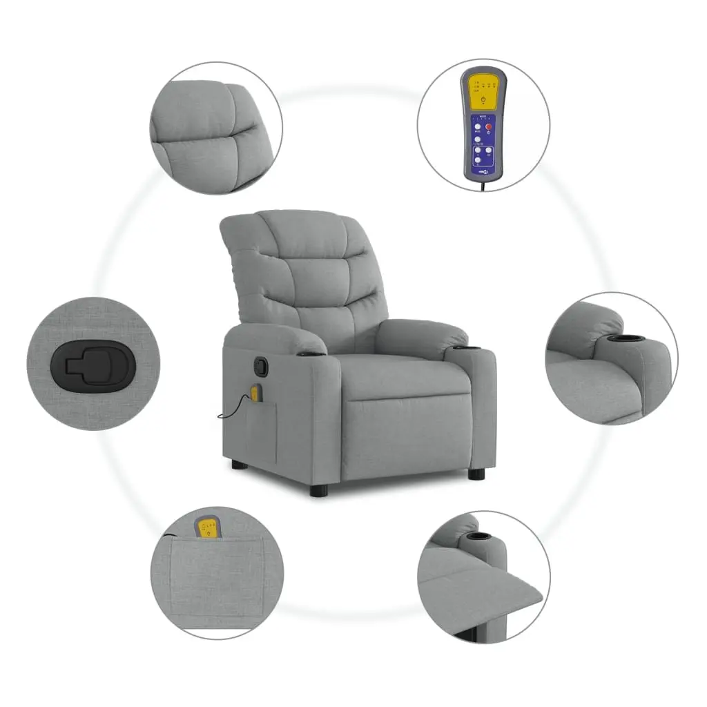 Massage Recliner Chair Manual Recline Light Grey Fabric 135 Degrees