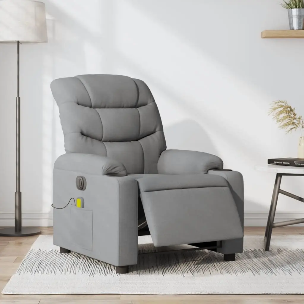 Electric Massage Recliner Chair Grey Fabric Armchair Lounge Sofa Seat