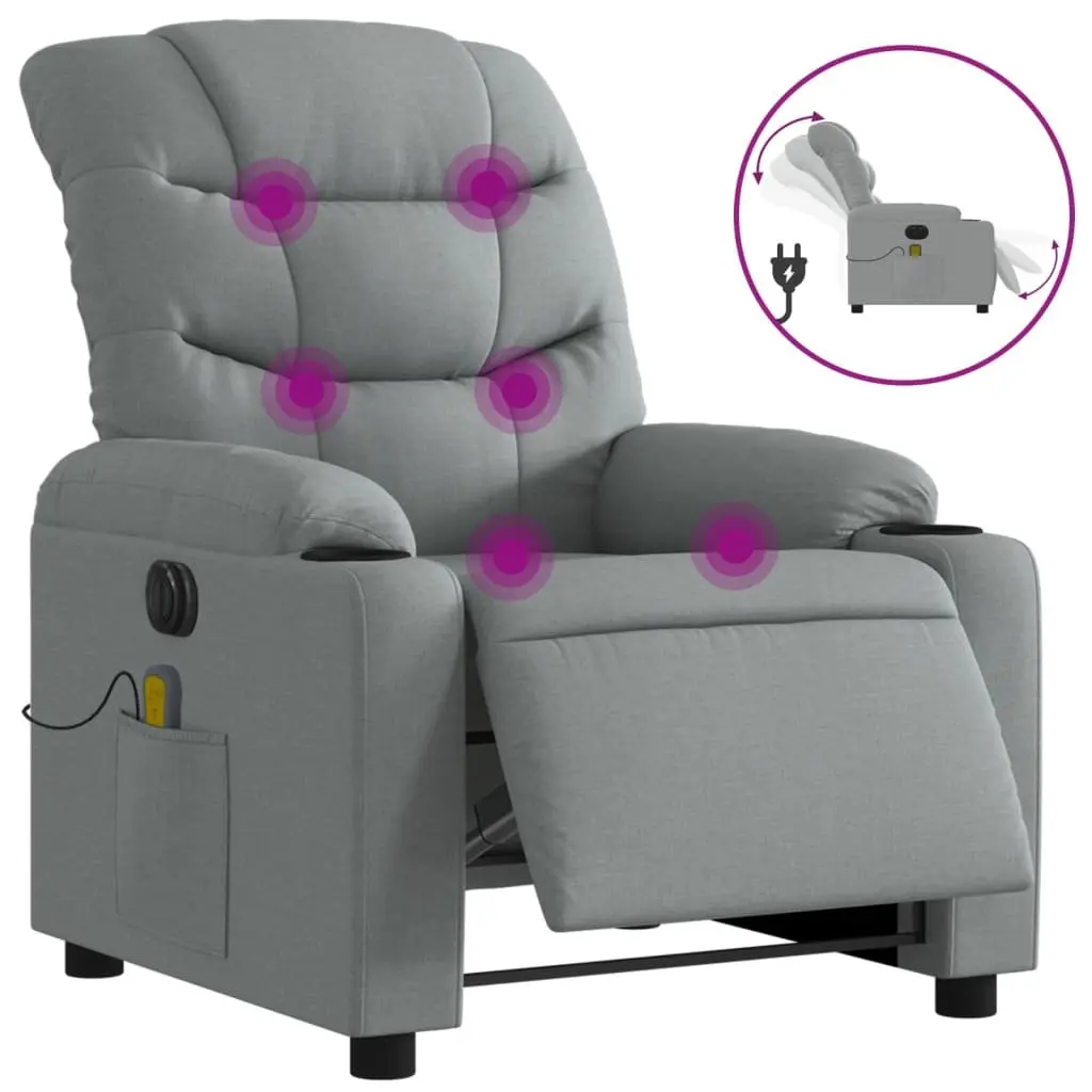 Electric Massage Recliner Chair Grey Fabric Armchair Lounge Sofa Seat