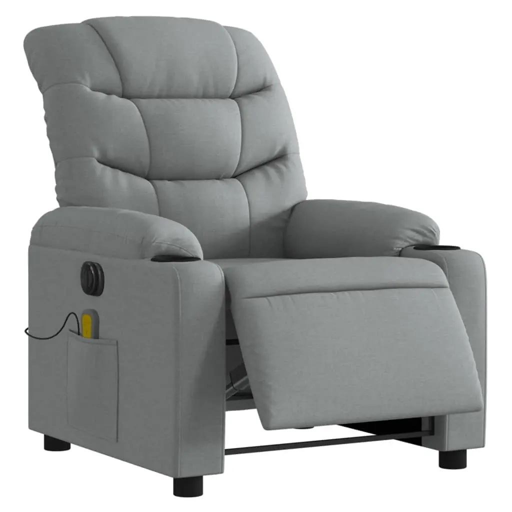 Electric Massage Recliner Chair Grey Fabric Armchair Lounge Sofa Seat