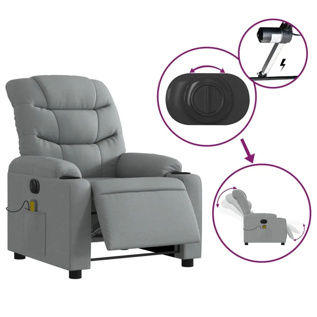 Electric Massage Recliner Chair Grey Fabric Armchair Lounge Sofa Seat