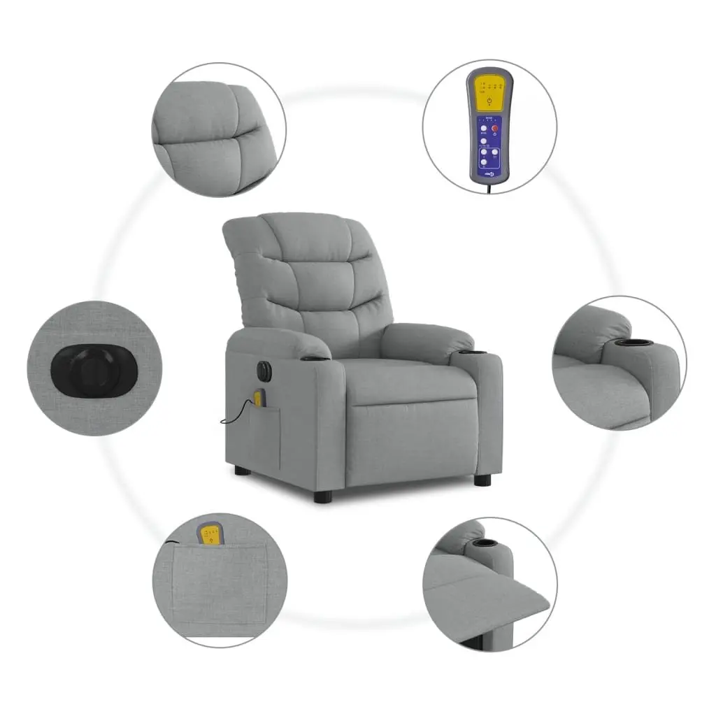 Electric Massage Recliner Chair Grey Fabric Armchair Lounge Sofa Seat